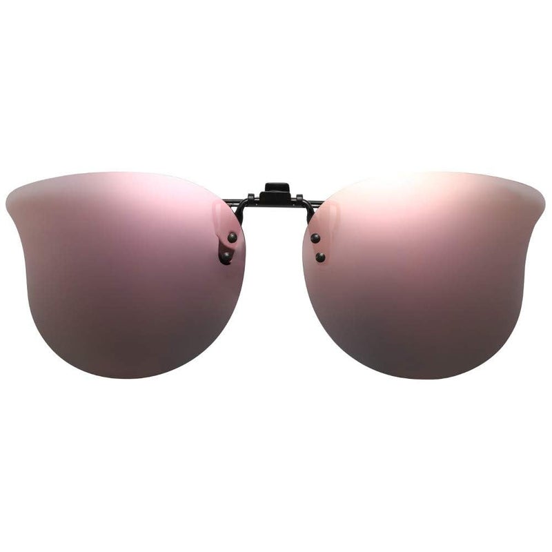 CAXMAN Polarized Cat Eye Clip On Sunglasses Over Prescription Glasses for Women UV Protection Flip Up Pink Mirrored Lens - Image 1